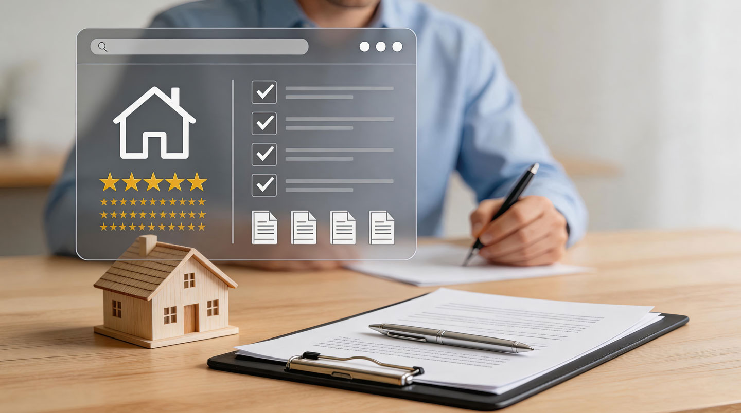 Expert inspectant l'intérieur d'une maison avec checklist de visite technique